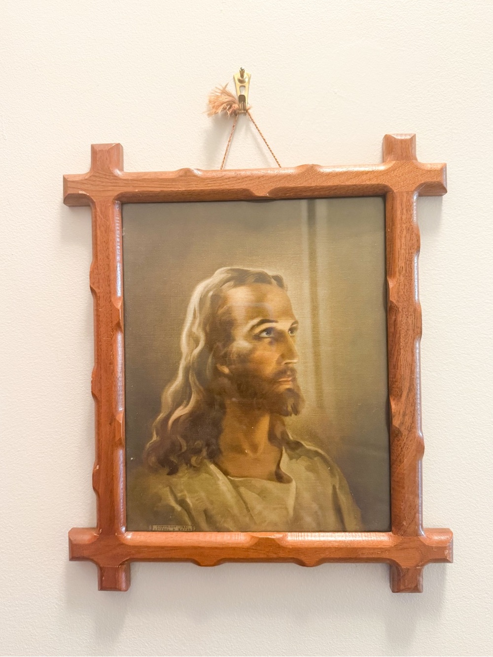 Vintage MCM Mid-Century Head of Christ Print Kriebel & Bates Wood Frame Wall Art